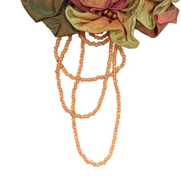 Handcrafted Beverly Gayle Floral Brooch Pin With Beaded Accent - Picture 3 of 7